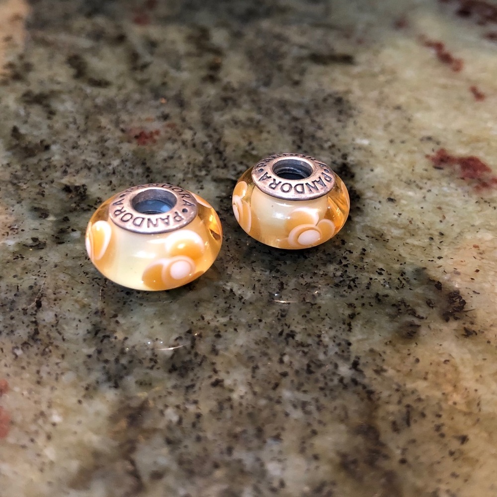Pandora Retired Murano glass flower charms
